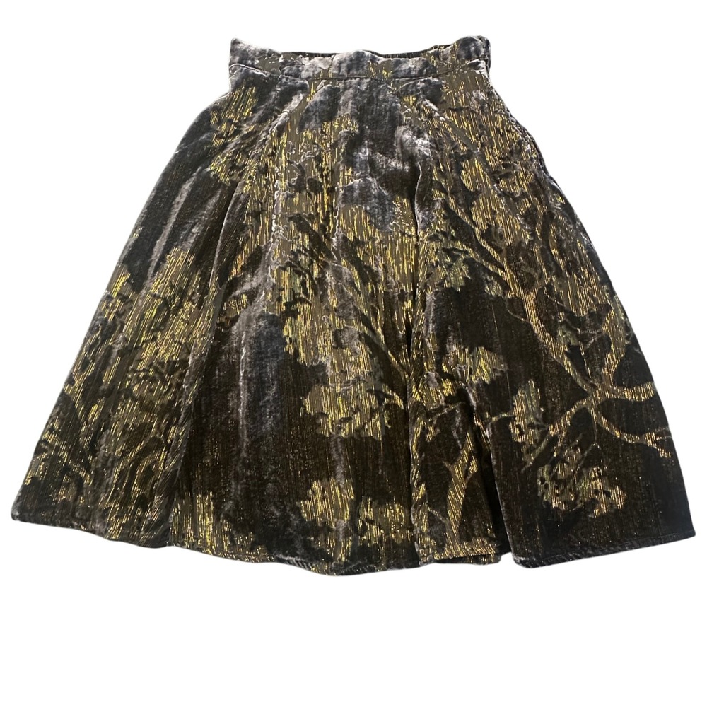 ModCloth Black Velvet A-Line Skirt with Gold Floral Burnout